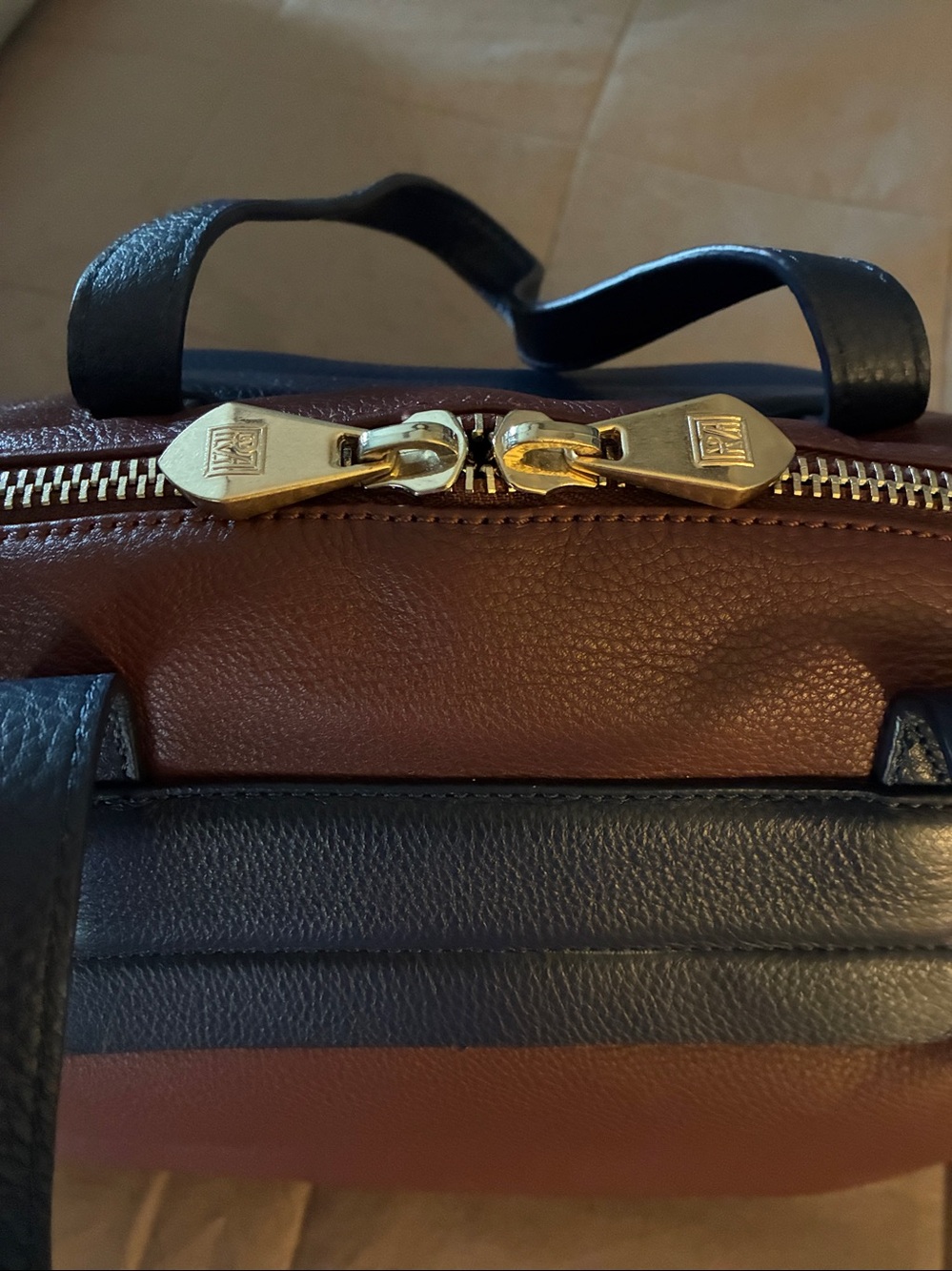 Pour La Victoire Plum-Marion Leather Satchel with leather Navy Handles and Trim - Picture 14 of 14